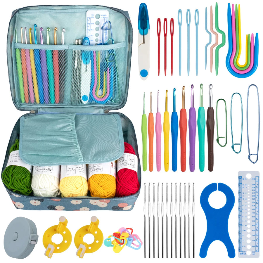 Ergonomic crochet hook set with storage bag full size range