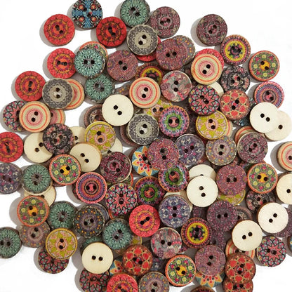 50 retro wooden buttons with rustic finish