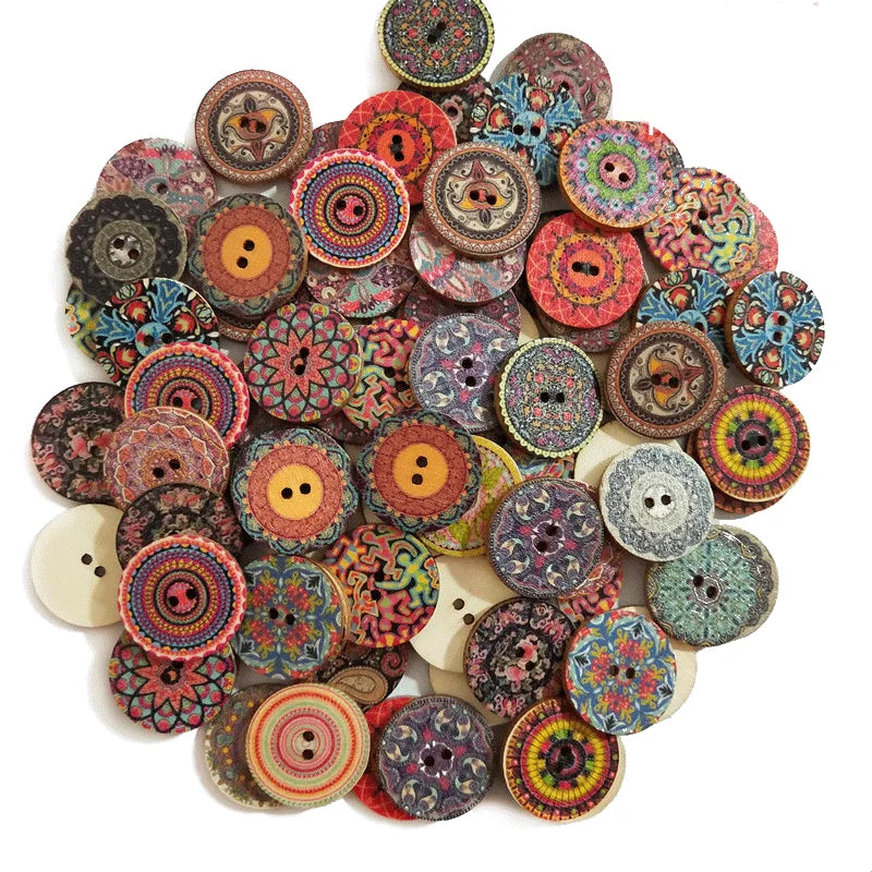 50 retro wooden buttons with rustic finish