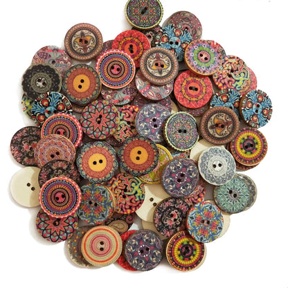 50 retro wooden buttons with rustic finish