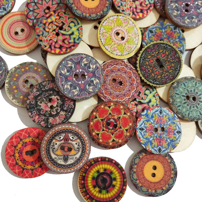 50 retro wooden buttons with rustic finish