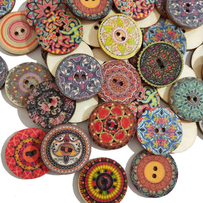 50 retro wooden buttons with rustic finish