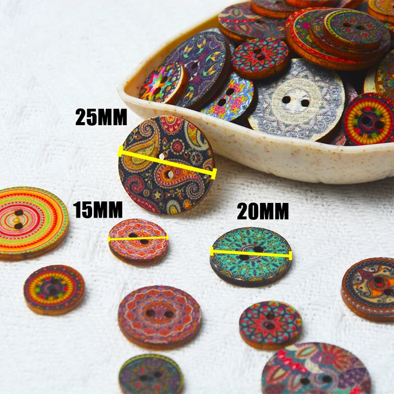 50 retro wooden buttons with rustic finish