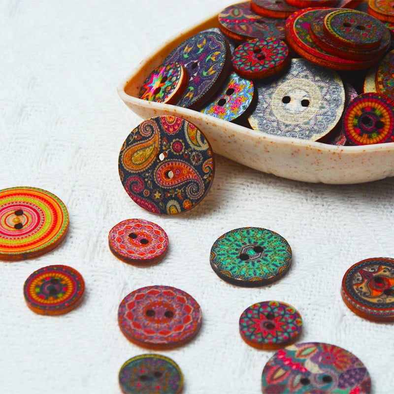 50 retro wooden buttons with rustic finish