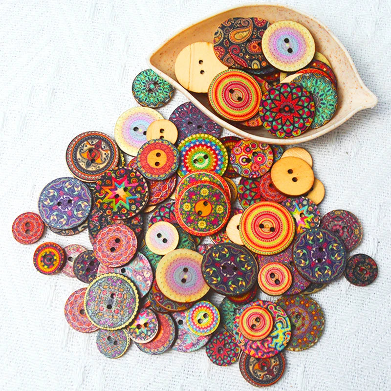 50 retro wooden buttons with rustic finish