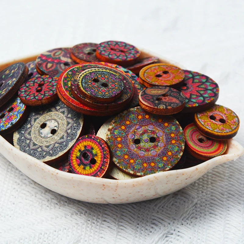 50 retro wooden buttons with rustic finish
